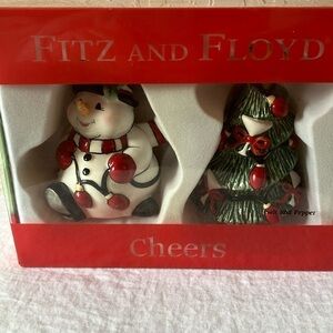 Fitz & Floyd: 2006 Cheers Snowman/Christmas Tree- Salt & Pepper Shaker